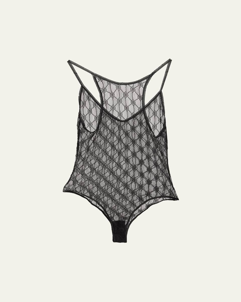 Mildy Plunging Sheer Lace Bodysuit
